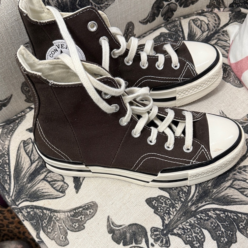 Converse High-Top Sneakers in Brown and White